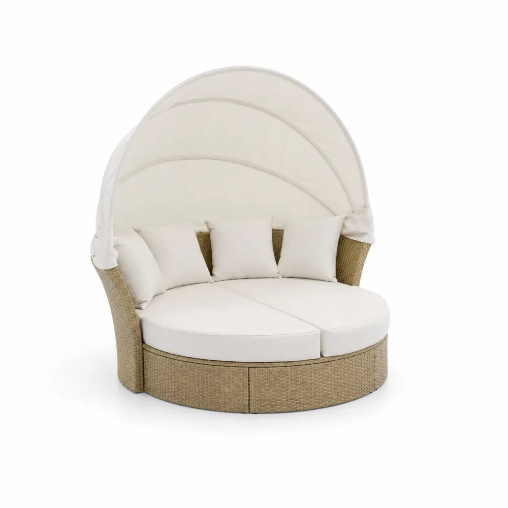 Rundes Polyrattan-Gartensofa mit Sonnendach und