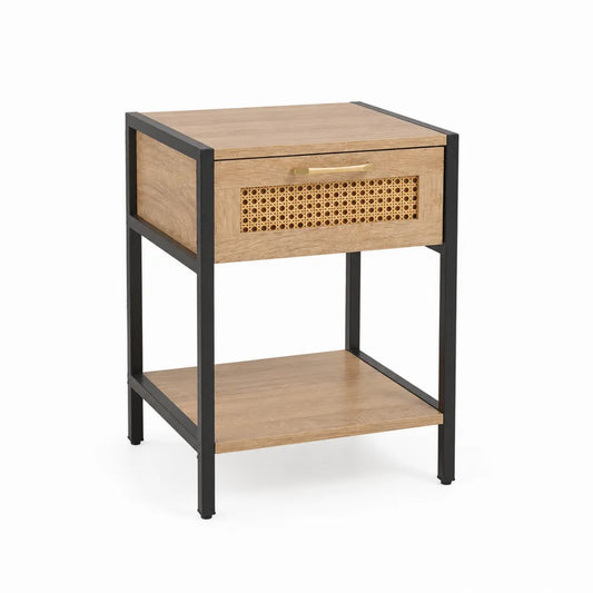 Nachttisch MDF Rattan Metallrahmen Natur