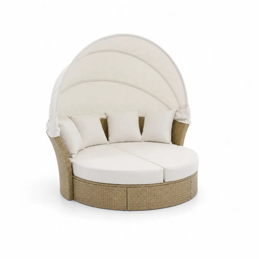 Rundes Polyrattan-Gartensofa mit Sonnendach und